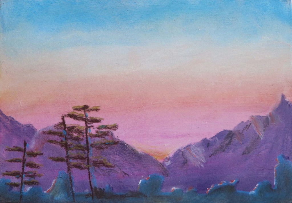 Paysage de montagne au pastel sec