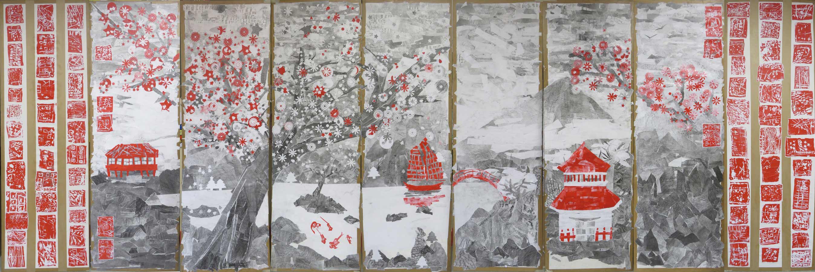 Grand collage inspiré des estampes japonaises