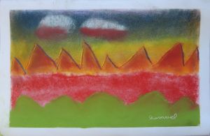 Paysage flamboyant au pastel sec