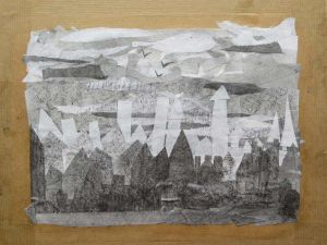 Collage de papiers grisés au crayon à papier
