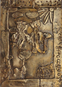 Bas-relief en argile : Ulysse et Télémaque