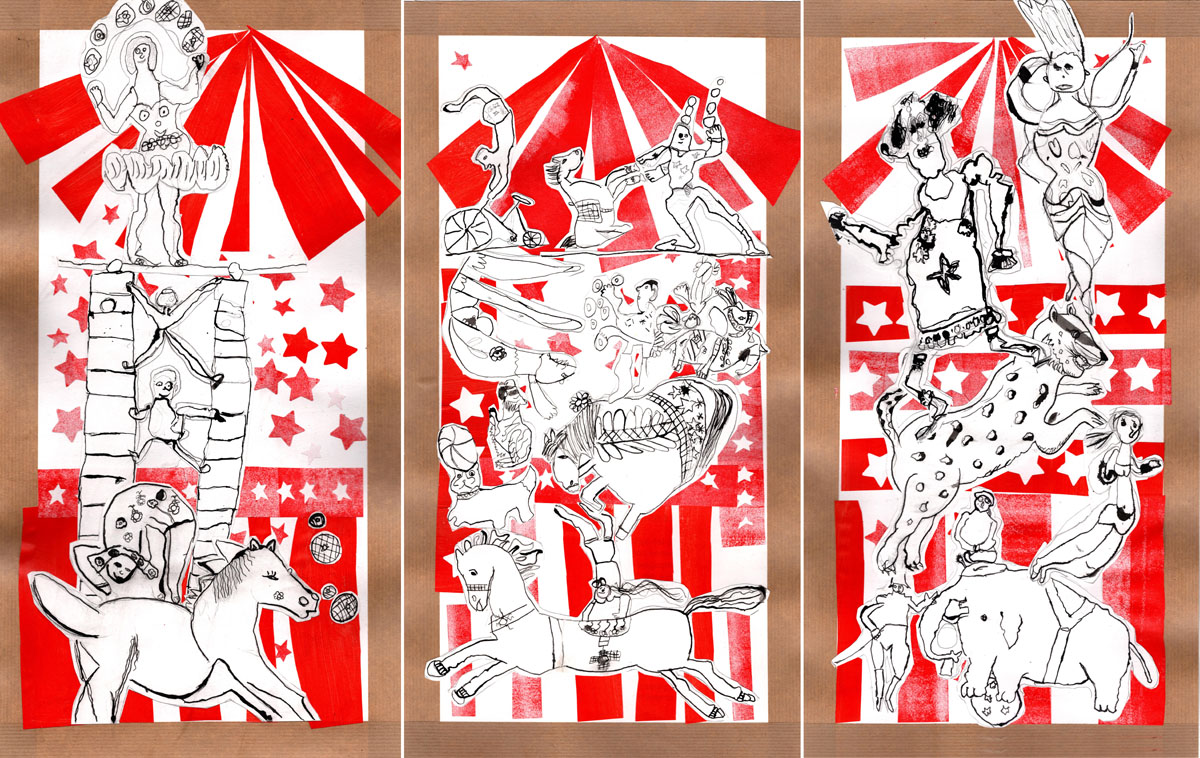 Collages sur le thème du cirque Artiste plasticienne intervenant en