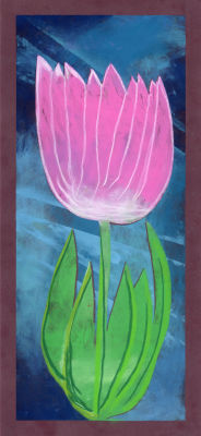 Tulipe rose sur fond bleu