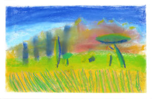 Paysage au pastel peint par un enfant