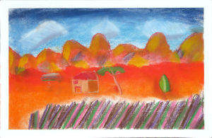 Paysage de Provence au pastel