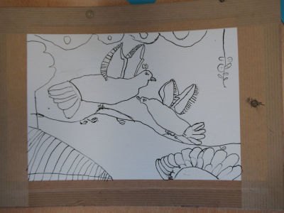 Couple d'oiseau dessiné par un enfants