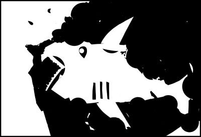 Collage de vignettes noires et blanches : un requin
