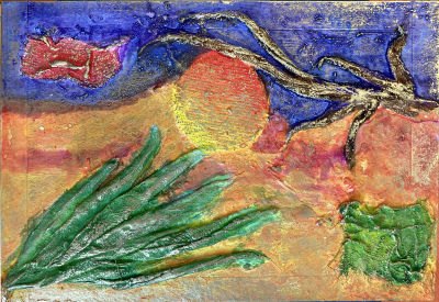 Bas-relief en plâtre peint