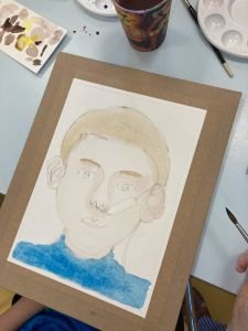 Autoportrait d'enfant à l'aquarelle