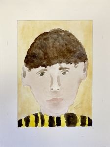 Autoportrait de jeune garçon peint à l'aquarelle