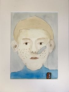 Autoportrait de jeune garçon à l'aquarelle