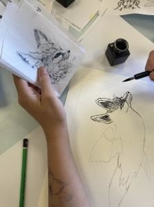 Dessin d'un renard avec des ailes