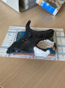 Sculpture en argile peinte